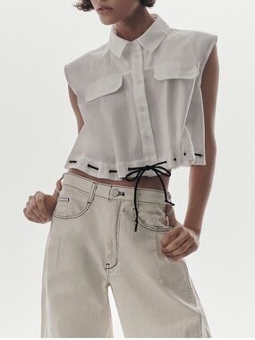 Maeve cinched Cropped Button-down Top